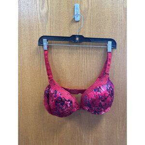 Ambrielle 38C Red Floral Extreme Push-Up Plunge Bra With Lace Accents Nylon/Span